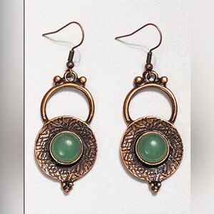 Hand Crafted Bronze and Green Circle Earrings
